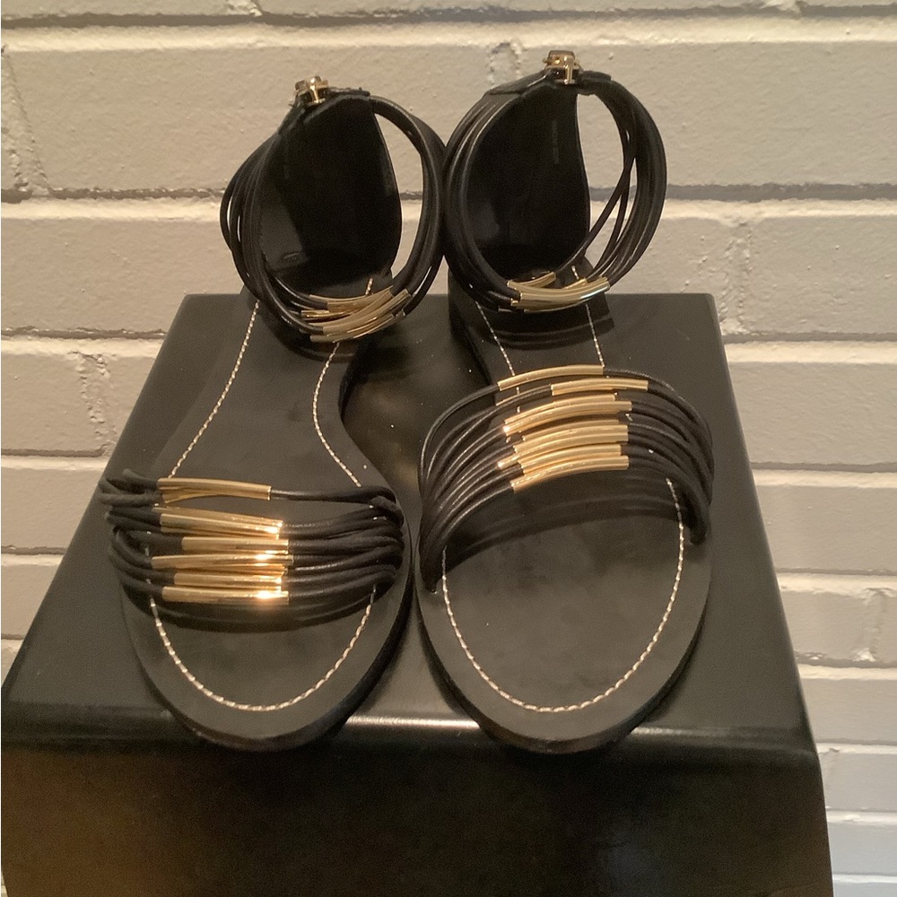 Tory Burch black/gold Sandals NWOB